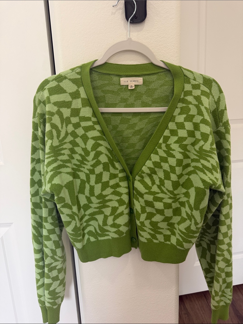 Green Patterned V-Neck Cardigan Sweater